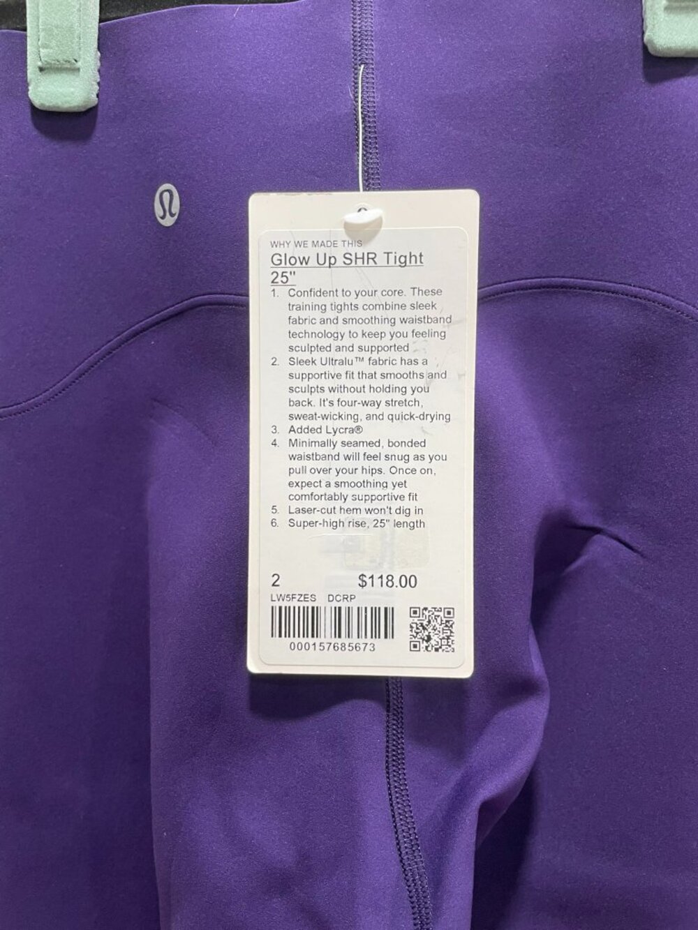 NWT Lululemon Glow Up Tight 25" SHR DRCP Dark Court Purple, size 2 - Picture 8 of 9